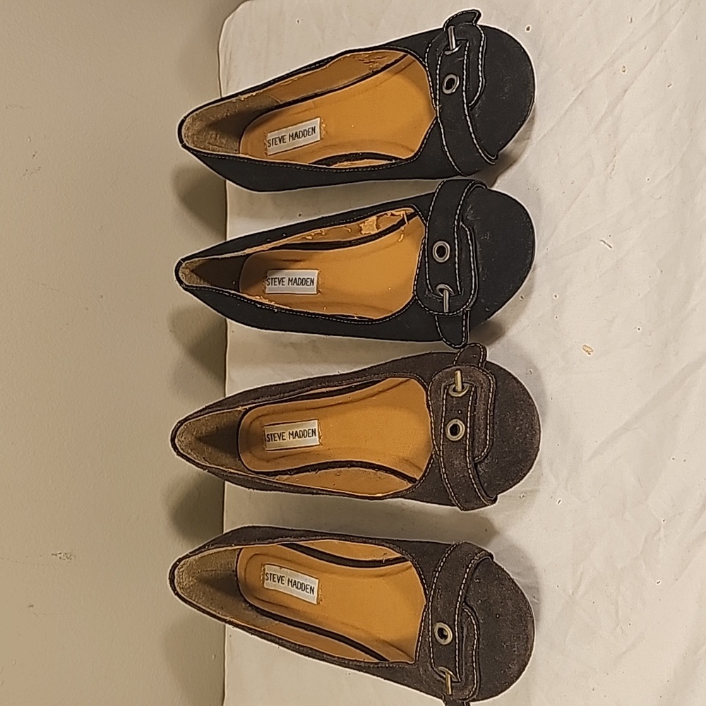 2 pair Steve Madden flat dress shoes women's size 7 leather upper Rubber Sole